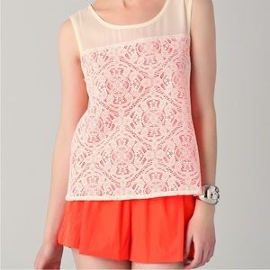 Marc Jacobs Lace Ivory Neon Pink Tank Blouse Top XS